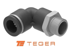 Kolanko wtykowe tekalan (90 stopni) z gwintem zewnętrznym (teflon) 10mm x 1/8" TEGER, (sprzedawane po 5)