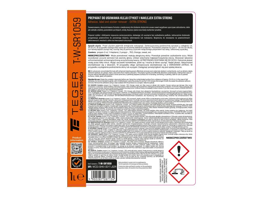 Preparat do usuwania kleju etykiet i naklejek EXTRA STRONG, 1l - atomizer, Teger - obrazek 2