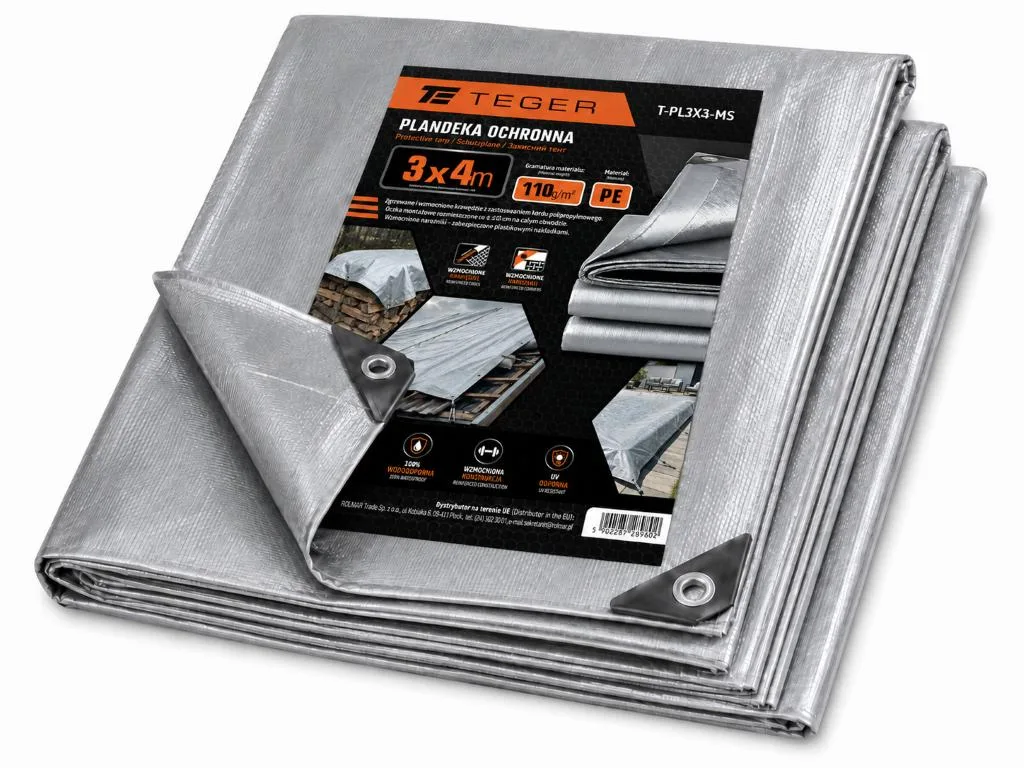Plandeka MOCNA 3x4m (srebrna) gramatura 110g/m2 TEGER