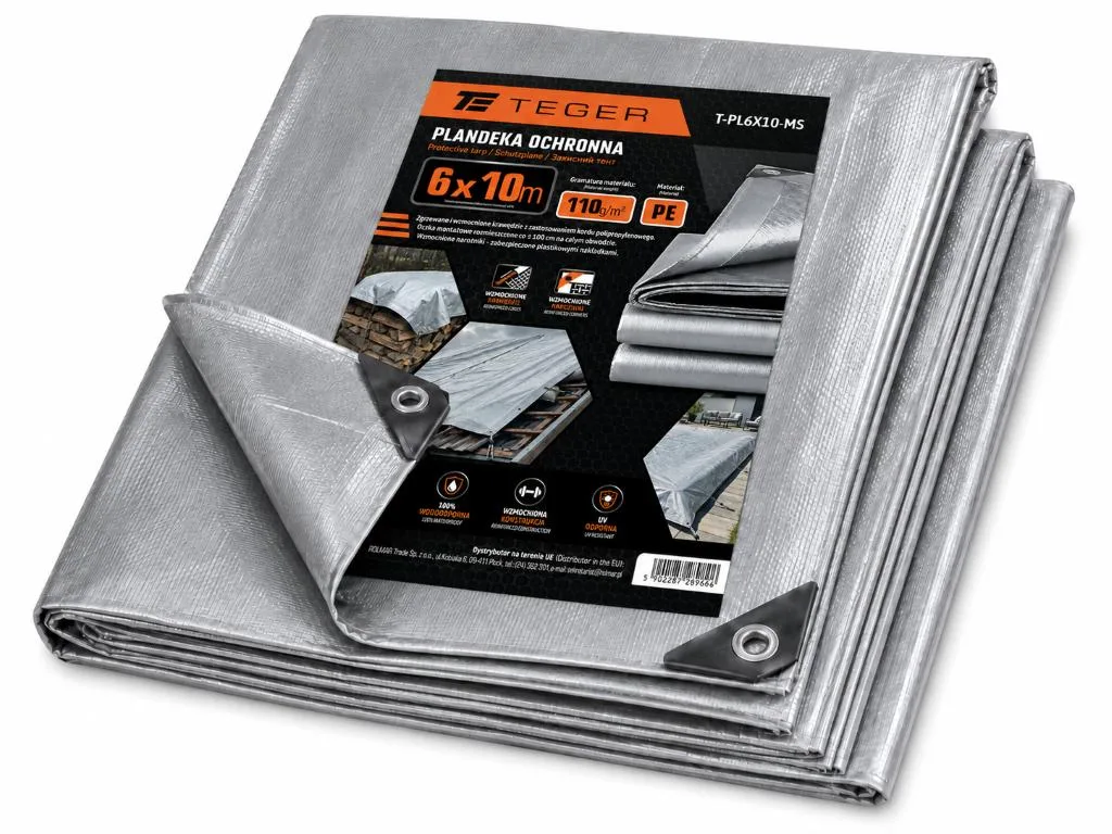 Plandeka MOCNA 6x10m (srebrna) gramatura 110g/m2 TEGER