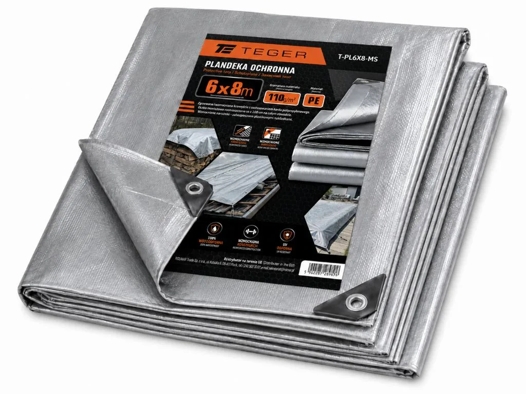 Plandeka MOCNA 6x8m (srebrna) gramatura 110g/m2 TEGER