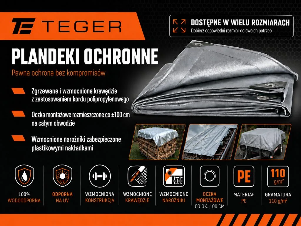 Plandeka MOCNA 8x12m (srebrna) gramatura 110g/m2 TEGER - obrazek 2