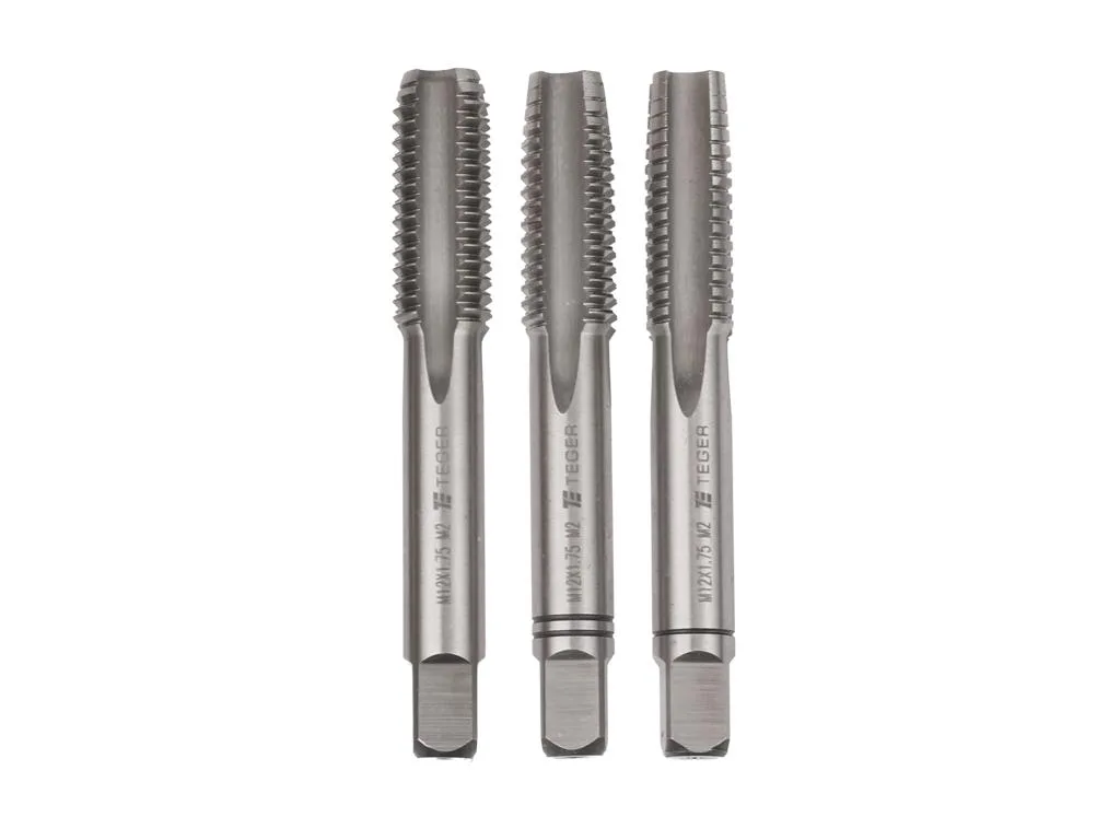 Komplet gwintowników ręcznych PROFESSIONAL, M12x1,75 ((3 szt), (zdzierający, pośredni, wykańczający), stal M2, Teger
