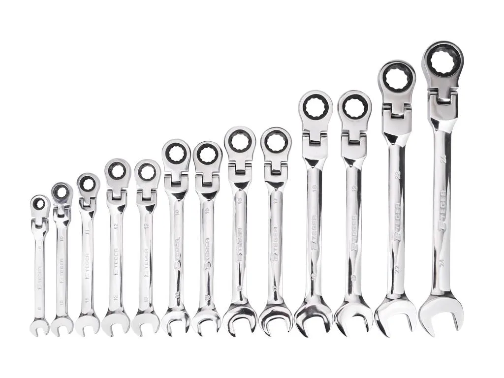 Zestaw kluczy płasko-oczkowych z grzechotką, łamanych, przegubowych, 8-24 mm, 13 szt, Teger - obrazek 2